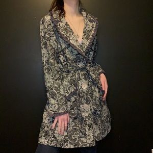 Nick & Mo Anthropologie floral trench coat flawed inner seam